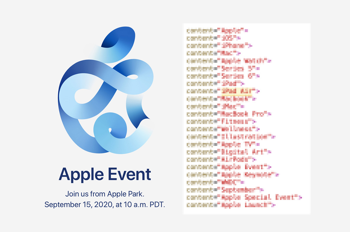 Apple、9月15日のイベントで発表されるデバイスか？ タグを確認「iOS」「iPhone」「Mac」「Apple Watch」「iPad」「Macbook」など